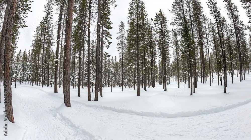 Serene Snowy Forest Landscape in Winter Wilderness Serene Snowy Forest Landscape in Winter Wilderness