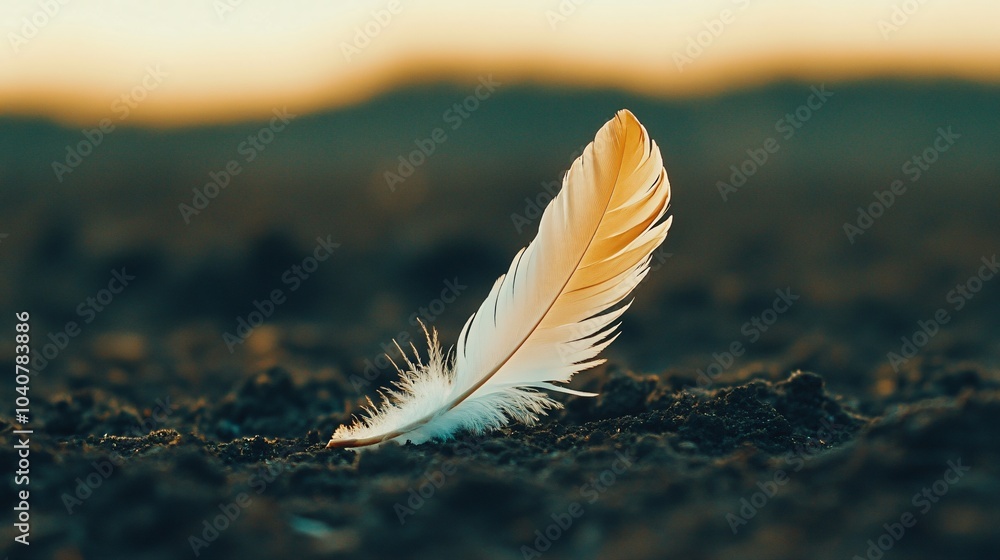 Lone fallen feather in the dirt representing a loss of innocence Lone fallen feather in the dirt representing a loss of innocence