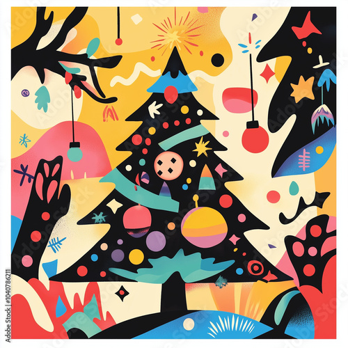 Wallpaper Mural Cartoon-style holiday mood, exaggerated Christmas tree and decorations Torontodigital.ca