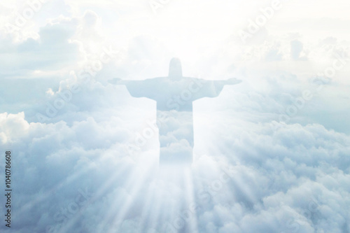 Jesus Christ In The Clouds on sky background,good friday concept