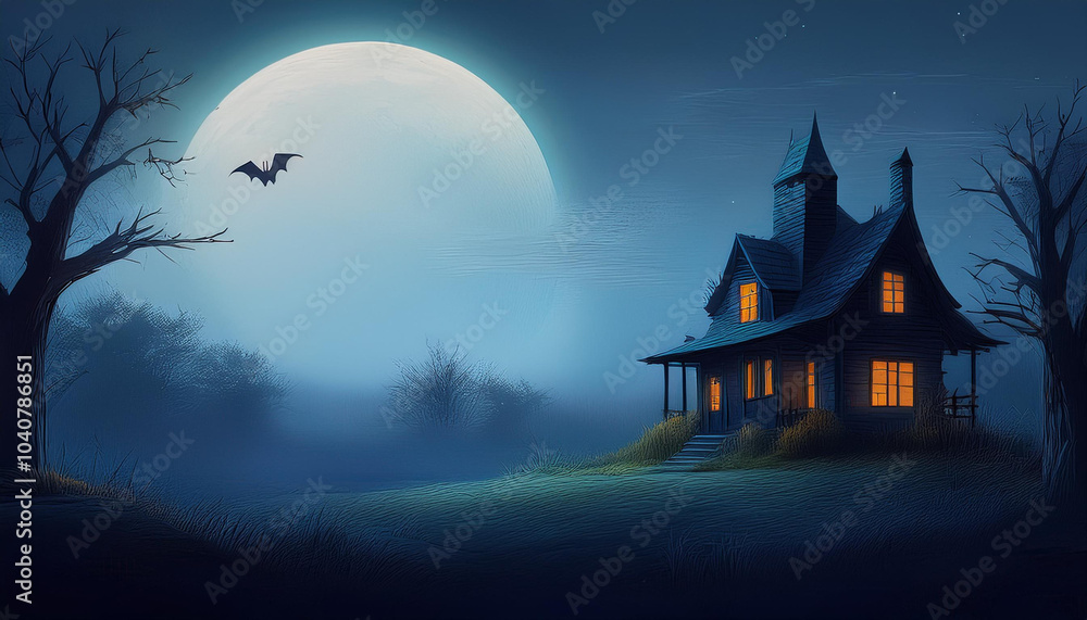 Fototapeta premium epic illustration halloween background with house
