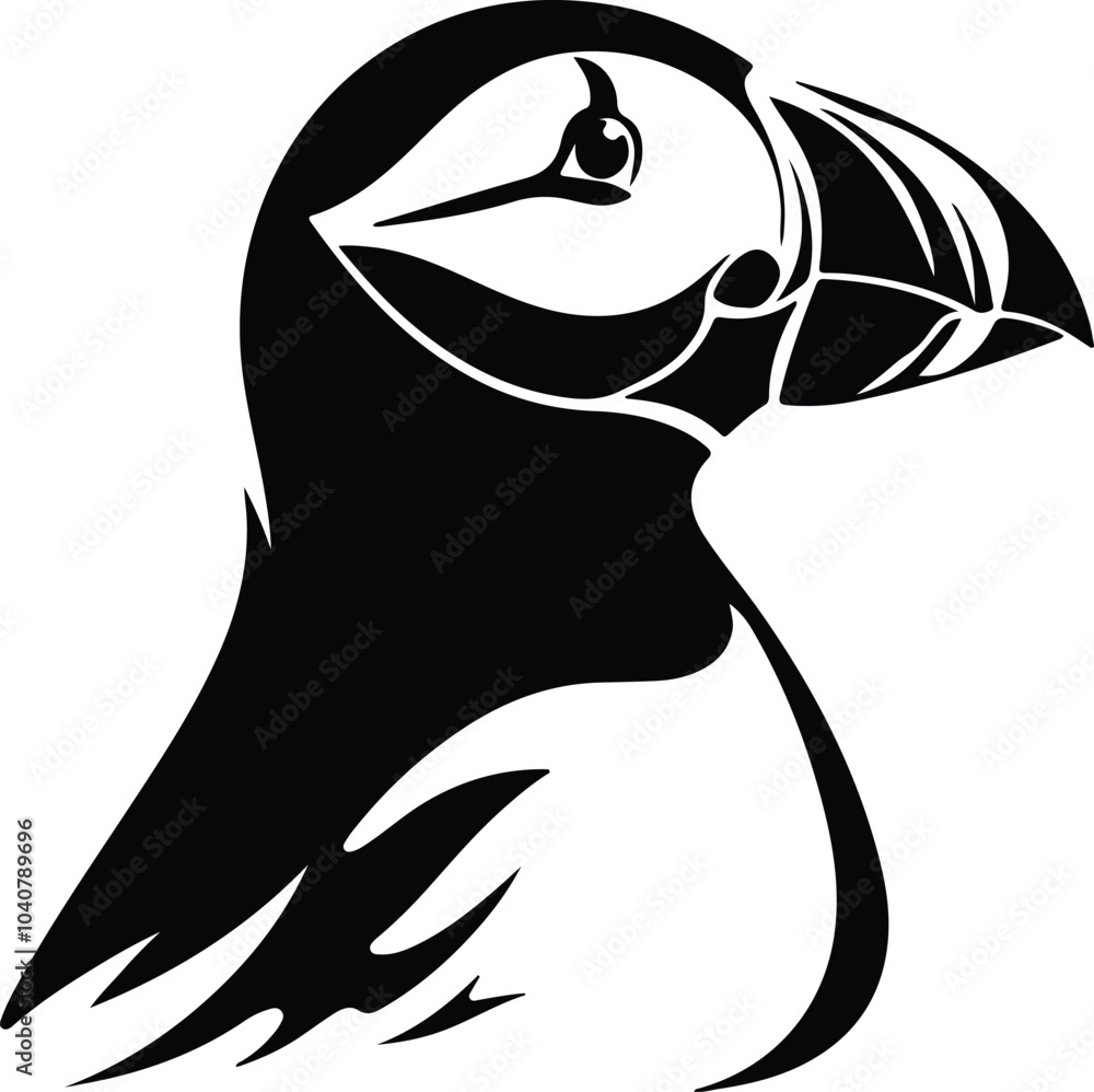 Fototapeta premium Black silhouette of puffin head