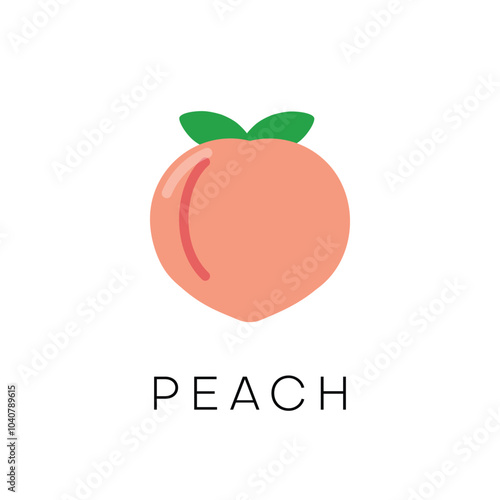 Fresh peach fruit with leaves icon. Vector illustration.