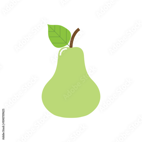 Green pear with leaf fruit con. Vector illustration.