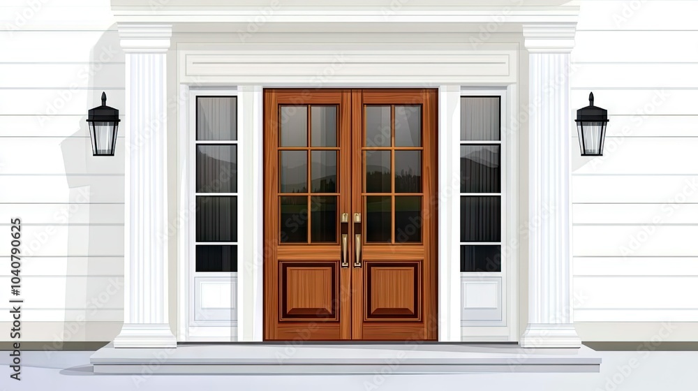 Elegant Double Door with Classic Architectural Details Elegant Double Door with Classic Architectural Details