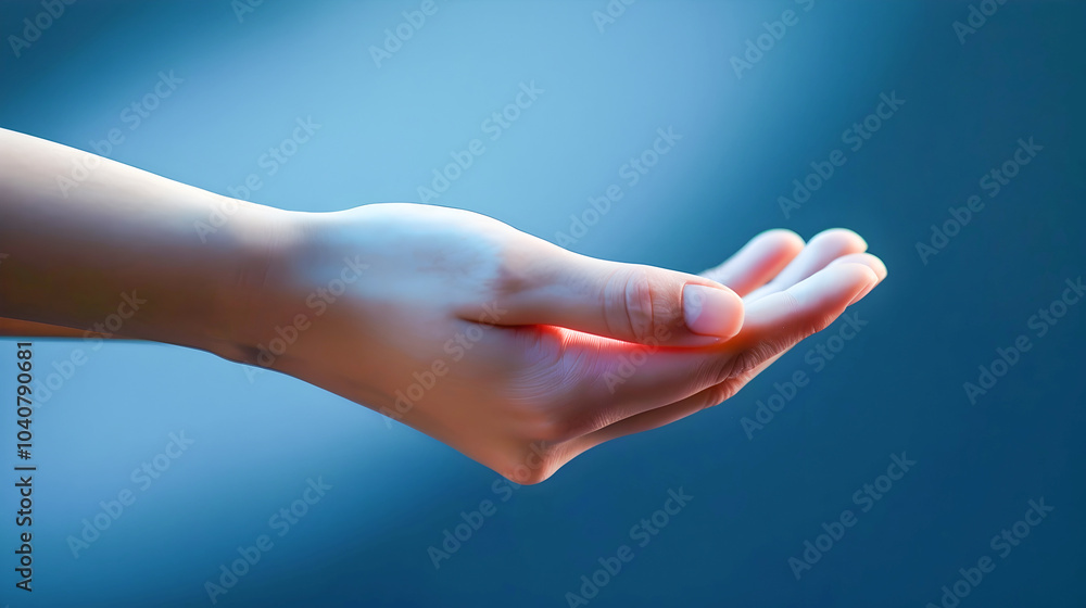 Outstretched Hand on Dark Background with Light Red and Indigo Style Outstretched Hand on Dark Background with Light Red and Indigo Style