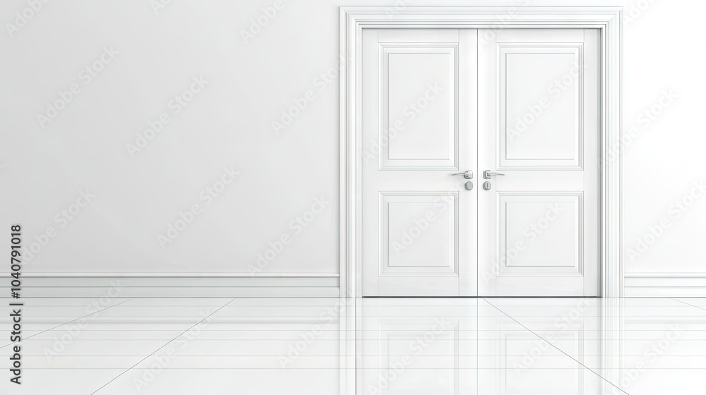 Fototapeta premium Minimalist 3D White Interior with Double Doors