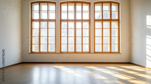 Spacious Room with Wooden Windows and Natural Light