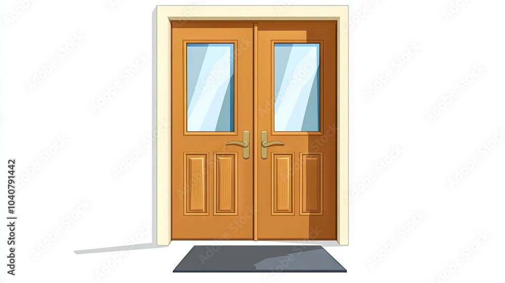 Vector Illustration of a Double Door with Windows Vector Illustration of a Double Door with Windows
