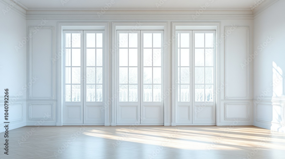 Elegant Open French Doors in Minimalist Room Elegant Open French Doors in Minimalist Room