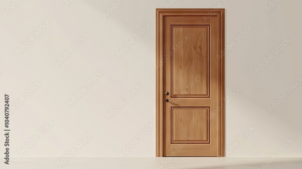 Closed Wooden Door in Minimalist Room Closed Wooden Door in Minimalist Room