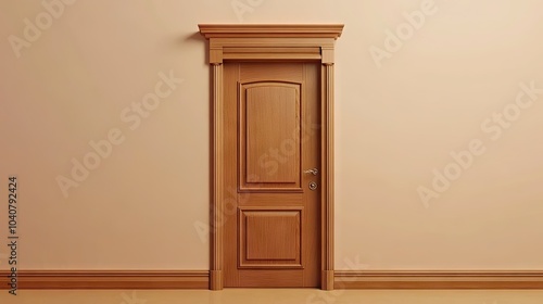 Realistic 3D Illustration of a Wooden Door