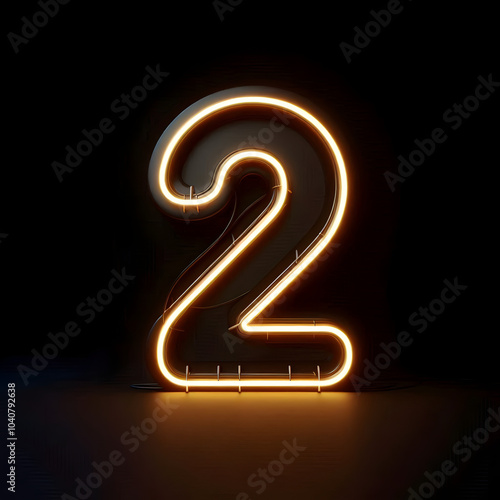 검은 배경, 숫자 "2", 네온사인 (black background, number "2", neon sign)