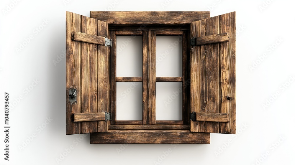 Rustic Wooden Window with Open Shutters Rustic Wooden Window with Open Shutters