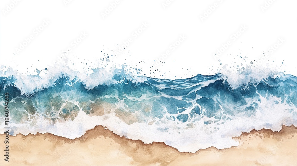 Waves crashing gently onto a sandy beach under clear skies during a sunny day Waves crashing gently onto a sandy beach under clear skies during a sunny day