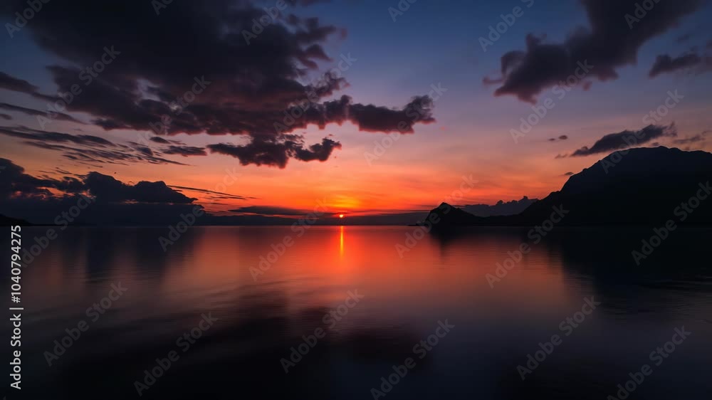 Sunset over Calm Water and Mountains Sunset over Calm Water and Mountains