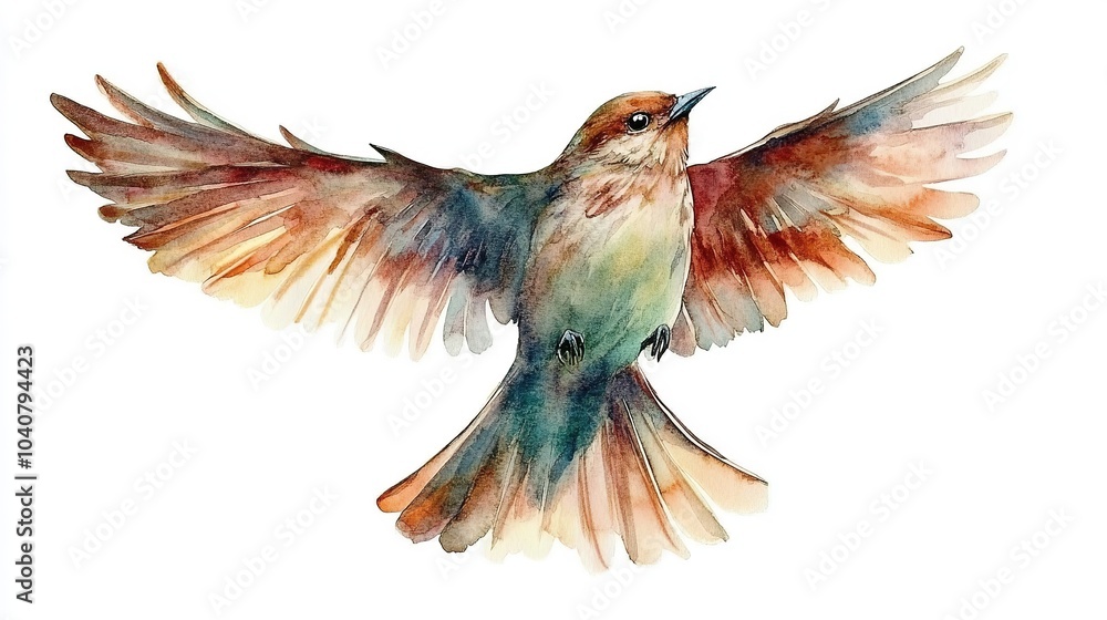 Obraz premium A colorful bird with outstretched wings in a vibrant watercolor illustration, showcasing nature’s beauty and artistry