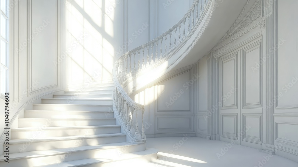 Obraz premium Elegant White Staircase with Natural Light