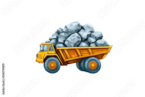 Dump truck loaded with rocks, white isolate background isolated on transparent background. photo