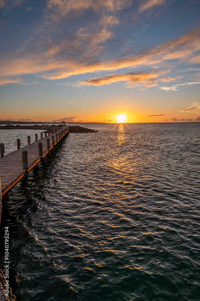 Fototapeta premium The beautiful island of Okinawa main island, in the Ryukyu Islands of Japan, with pristine waters and beaches is relatively unspoiled