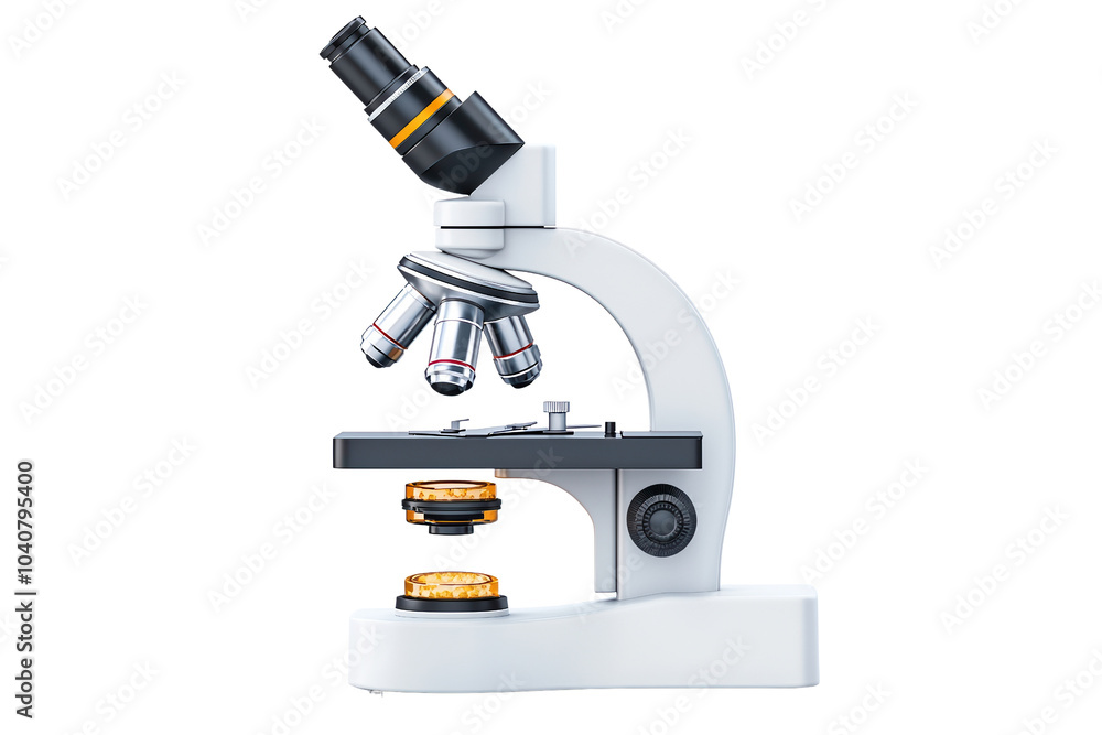 Microscope with a white isolated background, perfect for educational and scientific themes. isolated on transparent background. Microscope with a white isolated background, perfect for educational and scientific themes. isolated on transparent background.