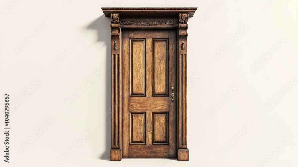 Obraz premium Elegant Wooden Door with Ornate Frame in 3D Style