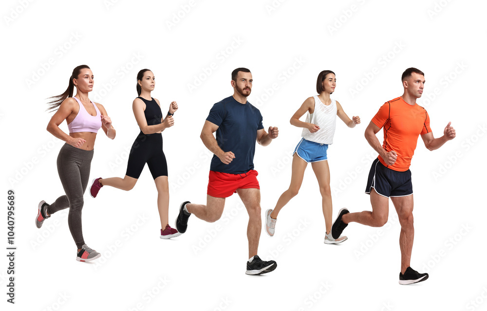 Naklejka premium People in sportswear running on white background