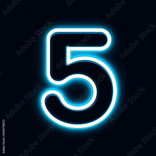 검은 배경, 숫자 "5", 네온사인 (black background, number "5", neon sign)