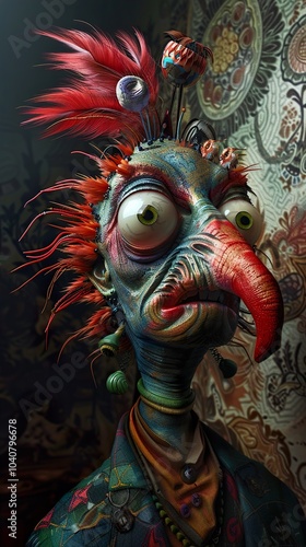 Wallpaper Mural Surreal Fantasy Creature Portrait with Colorful Feathers and Jewelry Torontodigital.ca