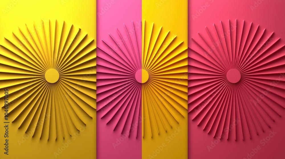 Obraz premium Three colorful abstract sunburst patterns with a 3D effect.