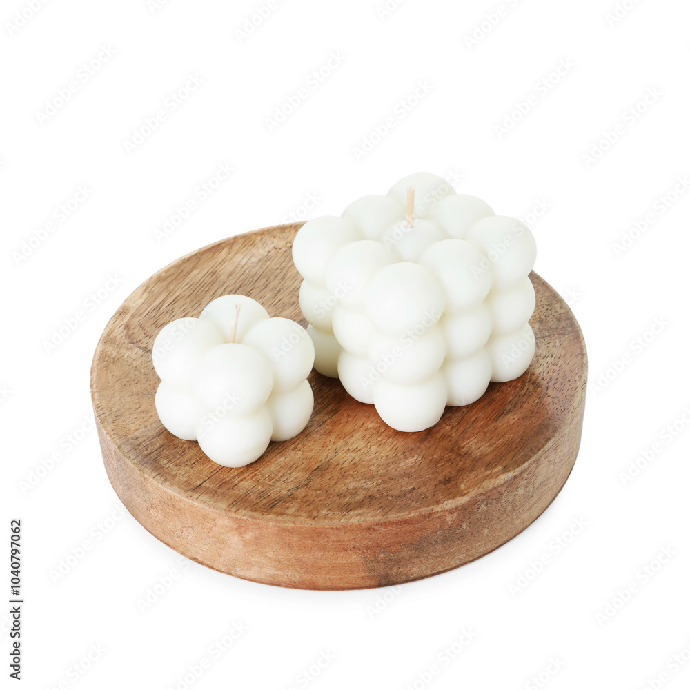 Two beautiful bubble candles isolated on white