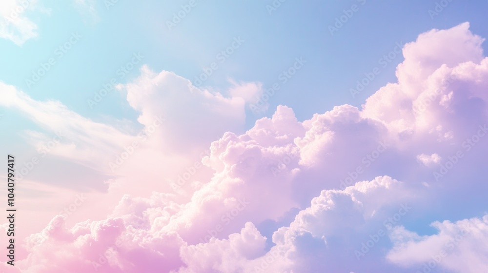Soft pastel pink, blue, and white clouds against a vibrant sky. Soft pastel pink, blue, and white clouds against a vibrant sky.