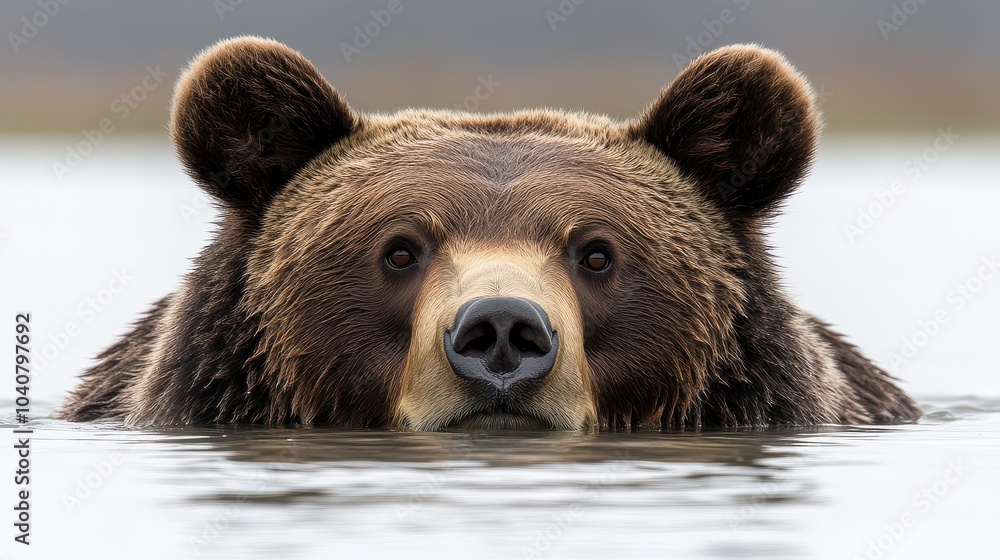 Fototapeta premium Close-up of a brown bear swimming in water