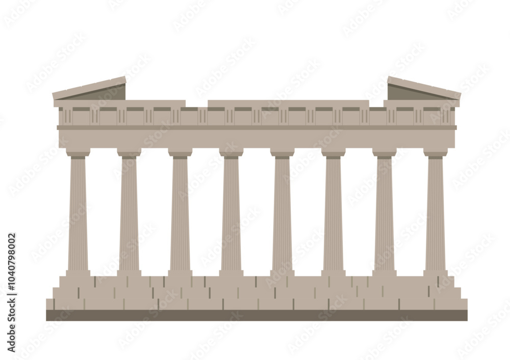 Fototapeta premium ギリシャのアクロポリス、パルテノン神殿のイラスト 世界遺産、観光名所 白背景 ベクターデータ