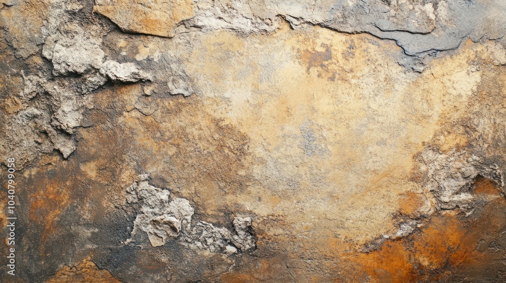 Obraz premium Close-up shot of a textured rock surface that appears rough, weathered and uneven. The surface is predominantly brown, with hints of gray and white