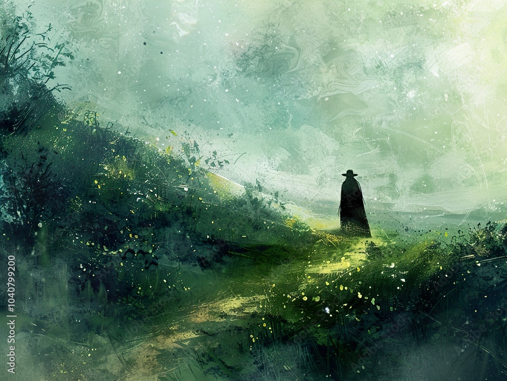 Solitary Figure in a Misty Landscape - Digital Painting