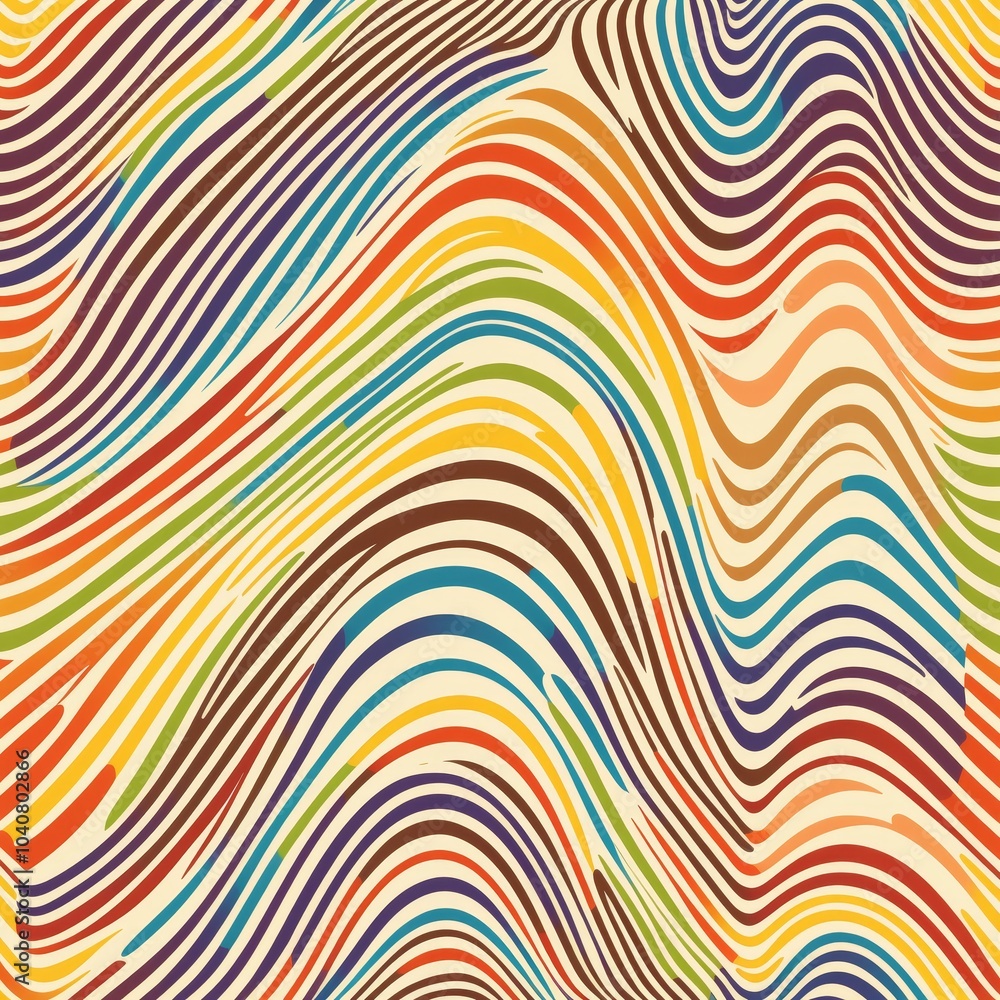 Groovy Abstract Rainbow Stripes on Beige Background with 60s-70s Hippy Style Groovy Abstract Rainbow Stripes on Beige Background with 60s-70s Hippy Style