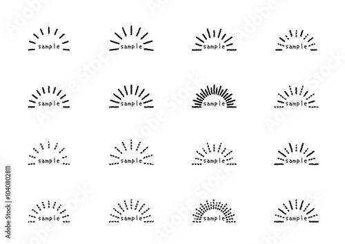 シンプルなサンバーストの手書き風イラストセット（16種類）