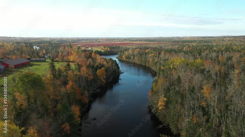 The aerial view of autumn landscapes in Prince Edward Island Canada The aerial view of autumn landscapes in Prince Edward Island Canada