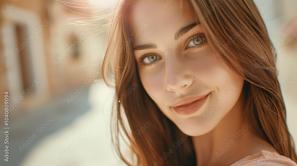 A stunning young woman snaps a selfie on a bustling city street, capturing a perfect moment with her smartphone. A stunning young woman snaps a selfie on a bustling city street, capturing a perfect moment with her smartphone.