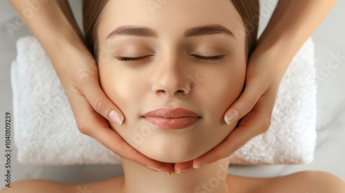 A young woman enjoys a soothing facial massage, enhancing her natural beauty and rejuvenating her skin at the salon.