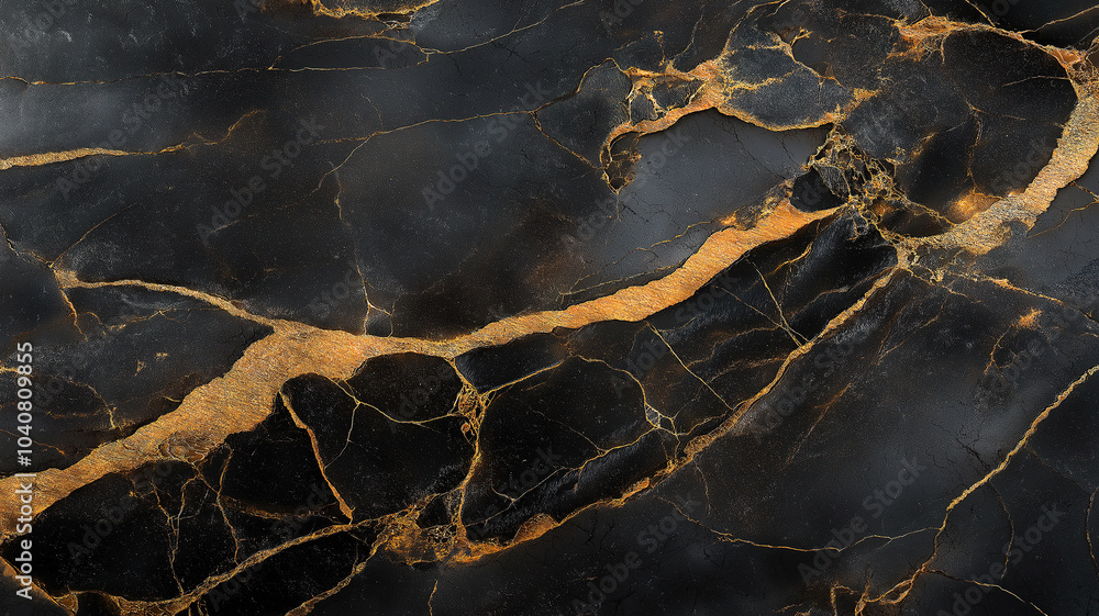 Fototapeta premium Chic black marble with golden veining showcasing beautiful breccia patterns for luxurious ceramic wall