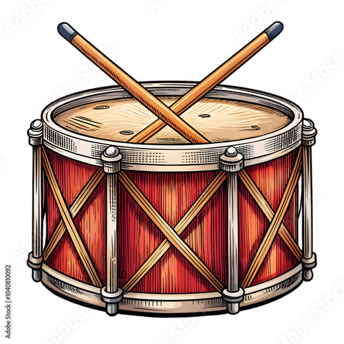 hand drawn doodle of classic drum with crossed drum isolated on transparent background photo