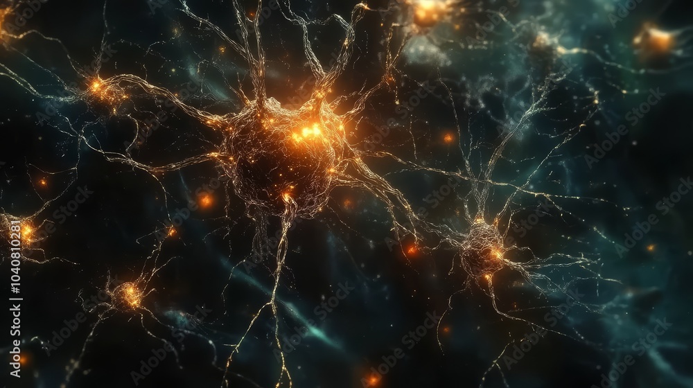 Nerve cells, neuron cell, sending electrical signals in the brain for ...