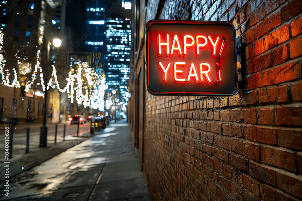 Celebrating new beginnings a vibrant neon sign welcoming a joyous new year in the city’s heart Celebrating new beginnings a vibrant neon sign welcoming a joyous new year in the city’s heart