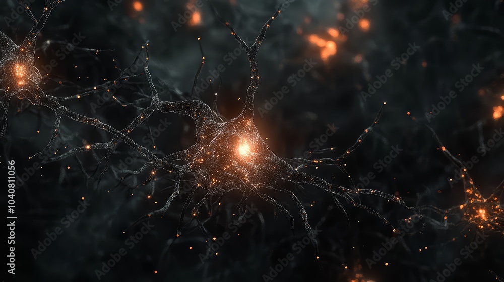 Nerve cells, neuron cell, sending electrical signals in the brain for ...
