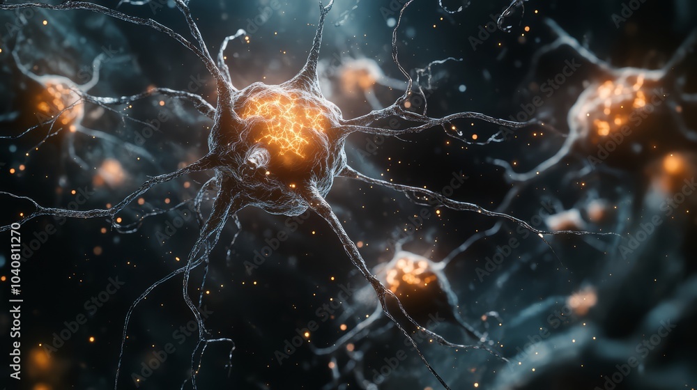 Nerve cells, neuron cell, sending electrical signals in the brain for ...