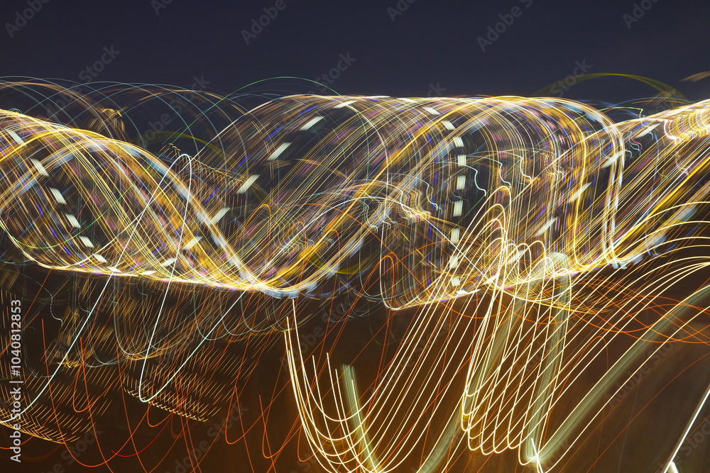 Slow shutter effect of light motion at night