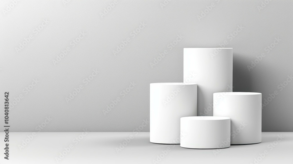 Showcase your products elegantly on this sleek white pedestal podium against a soft grey backdrop for stunning presentations. Showcase your products elegantly on this sleek white pedestal podium against a soft grey backdrop for stunning presentations.