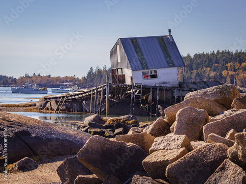 Stonington Deer Isle Maine Rocky shore and Fishing Shack photo